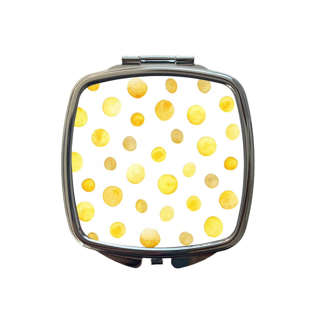 Yellow Polka Dots Fun White Background Small Travel Purse Handbag Pocket Makeup Compact Mirror