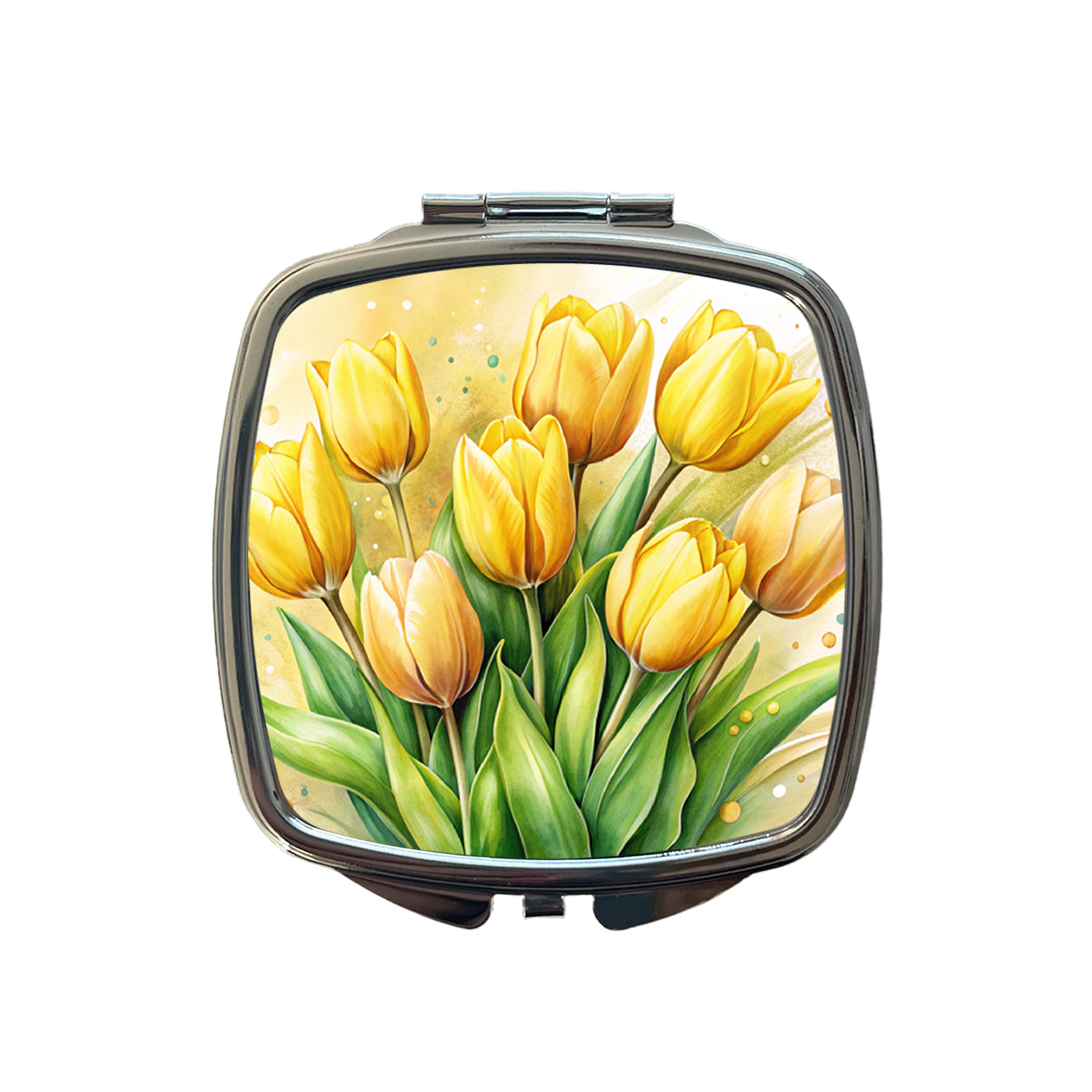 Yellow Tulips Flowers Watercolor Small Travel Purse Handbag Pocket Makeup Compact Mirror