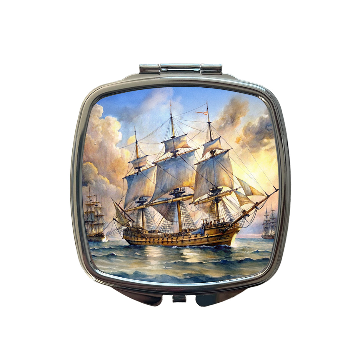 18th Century Sailing War Ship Of The Line Watercolor Small Travel Purse Handbag Pocket Makeup Compact Mirror
