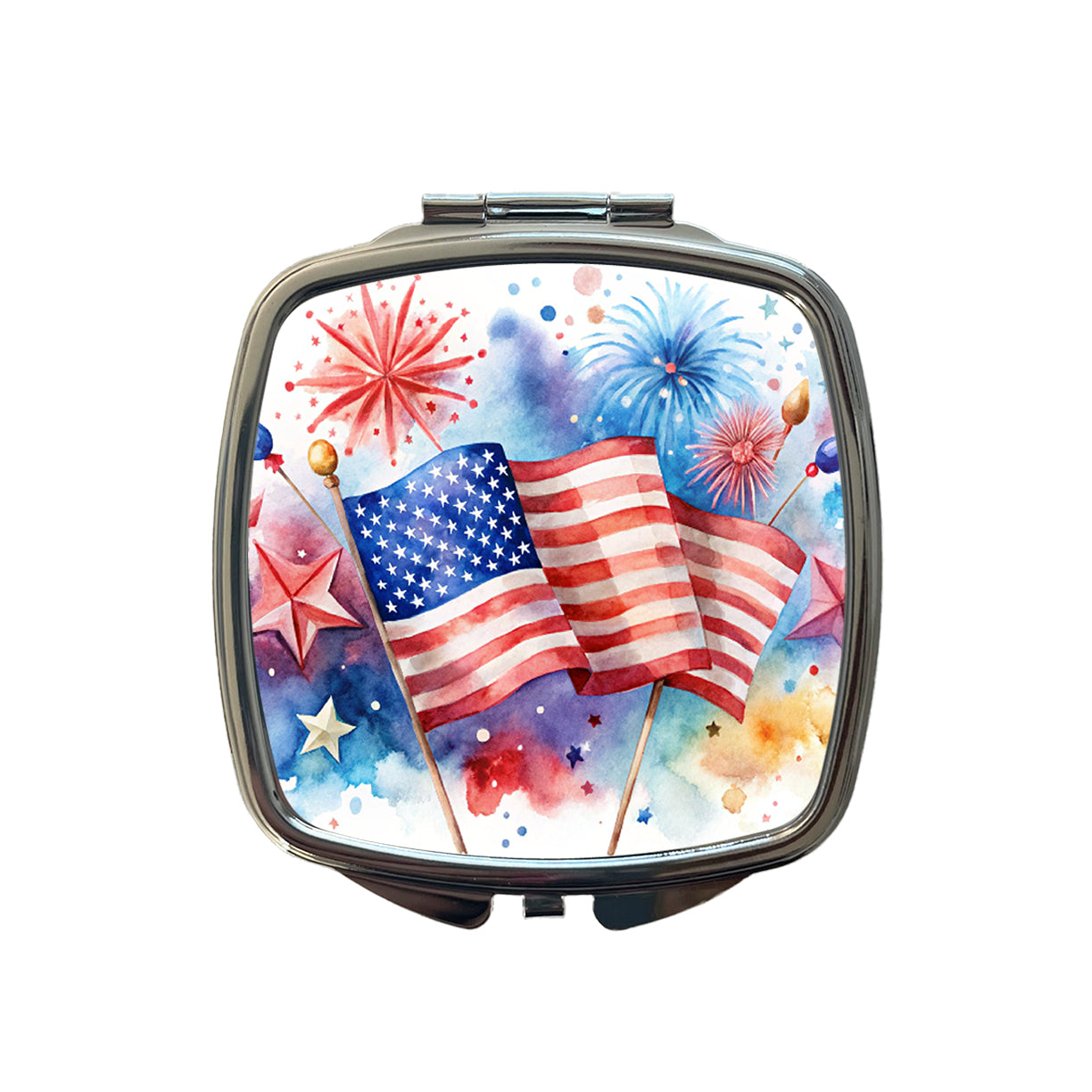 4th Of July Patriotic Independence Day Watercolor Small Travel Purse Handbag Pocket Makeup Compact Mirror
