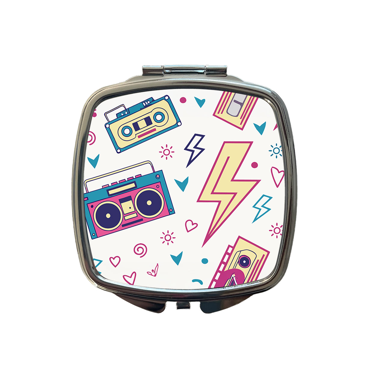 80's Eighties Theme Style Small Travel Purse Handbag Pocket Makeup Compact Mirror