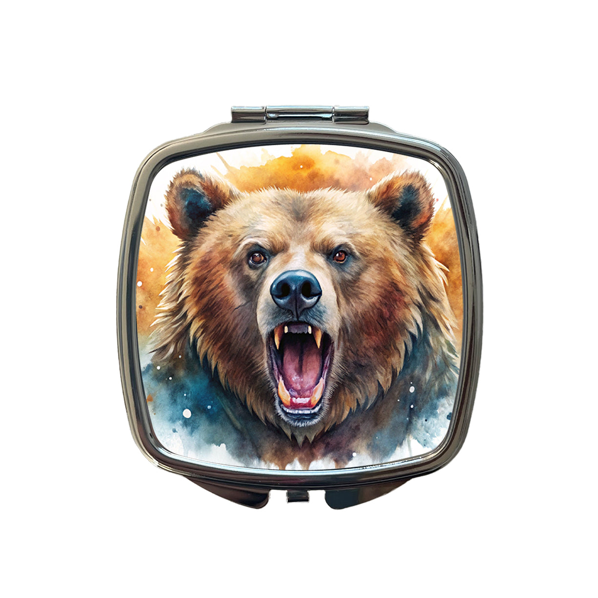 Angry Mad Grizzly Bear Watercolor Small Travel Purse Handbag Pocket Makeup Compact Mirror