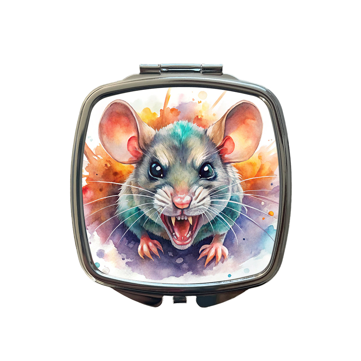 Angry Mad Mouse Watercolor Small Travel Purse Handbag Pocket Makeup Compact Mirror