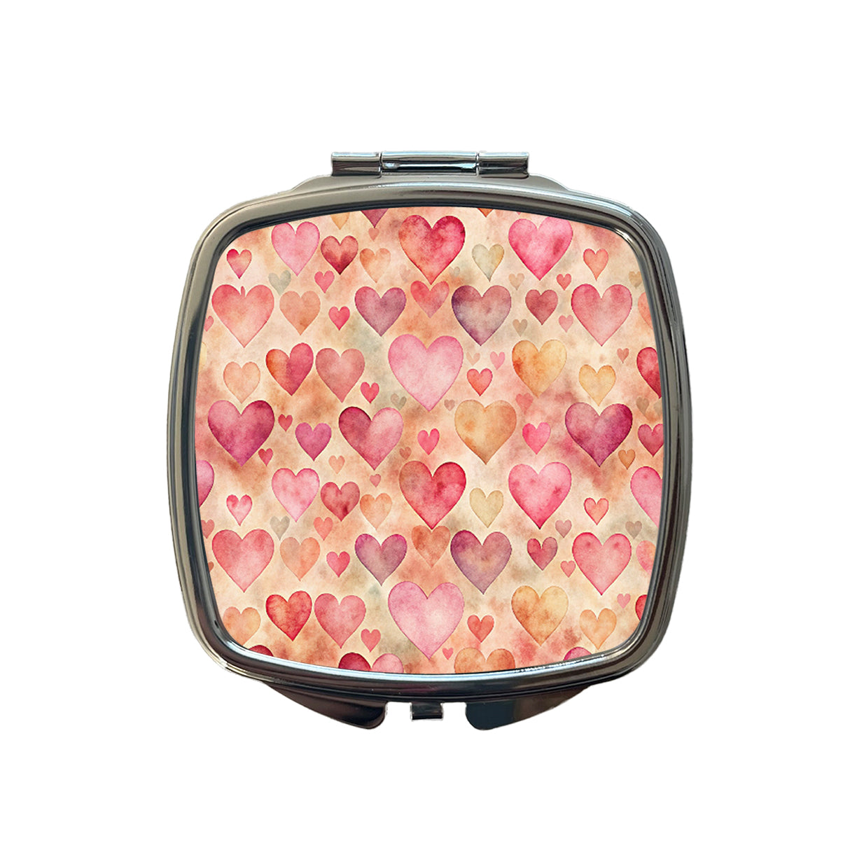 Antique Valentine's Day Hearts Pattern Small Travel Purse Handbag Pocket Makeup Compact Mirror