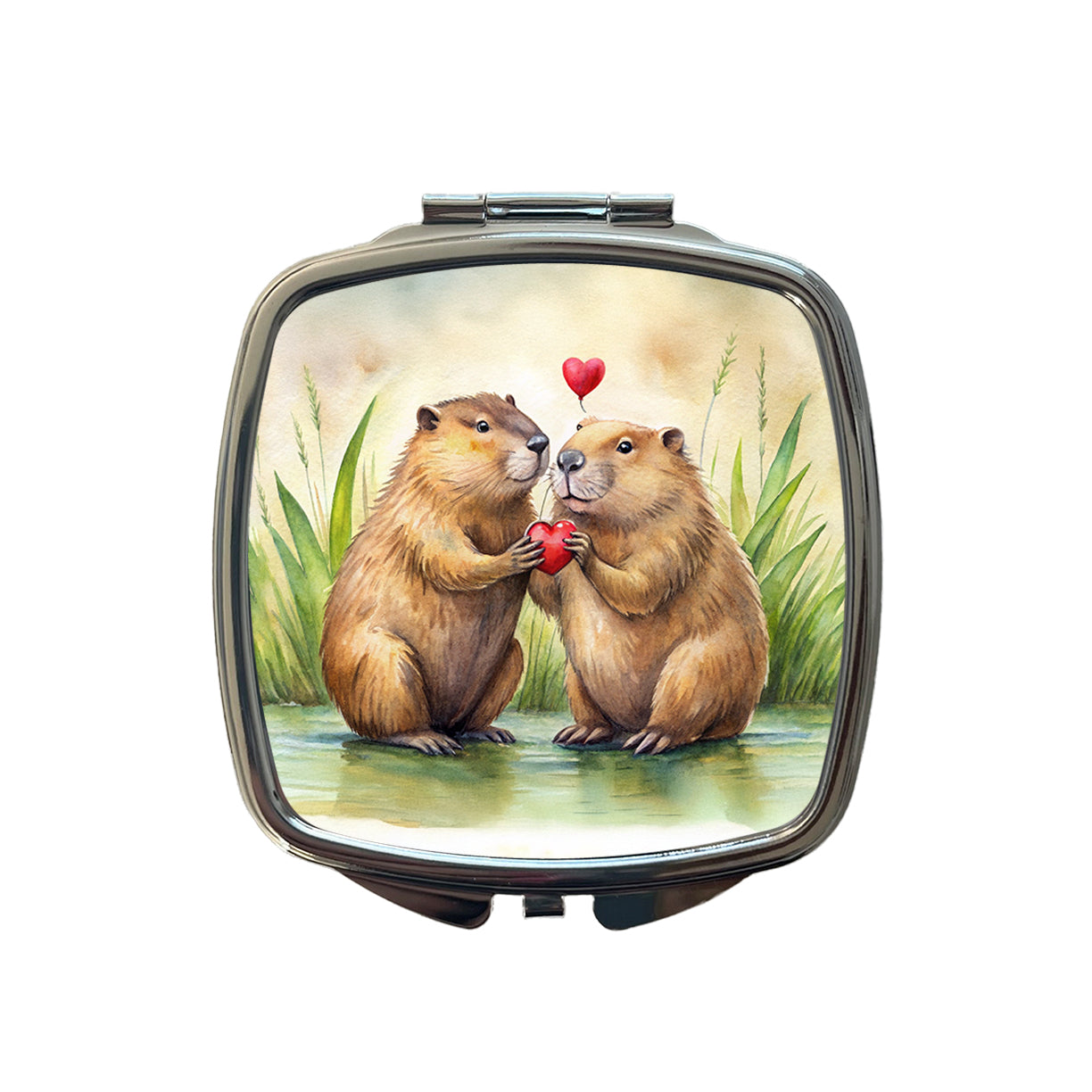 Beavers In Love Water Valentine's Day Small Travel Purse Handbag Pocket Makeup Compact Mirror
