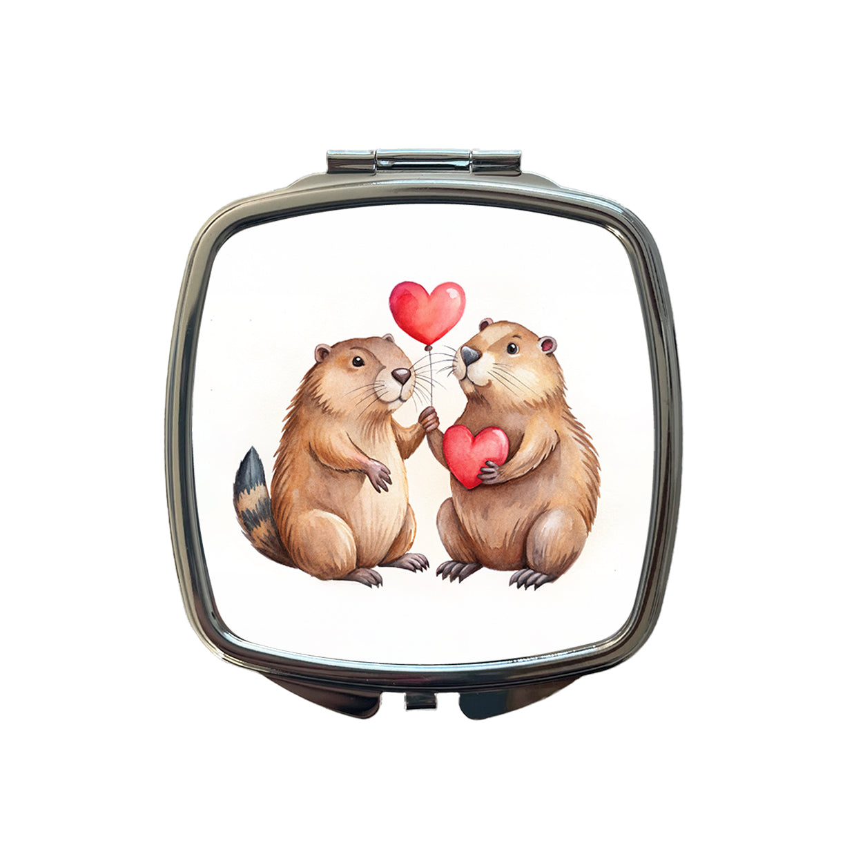 Beavers In Love With Hearts Valentine's Day Small Travel Purse Handbag Pocket Makeup Compact Mirror