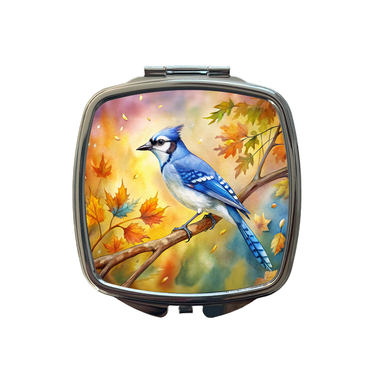 Blue Jay In Tree Watercolor Small Travel Purse Handbag Pocket Makeup Compact Mirror