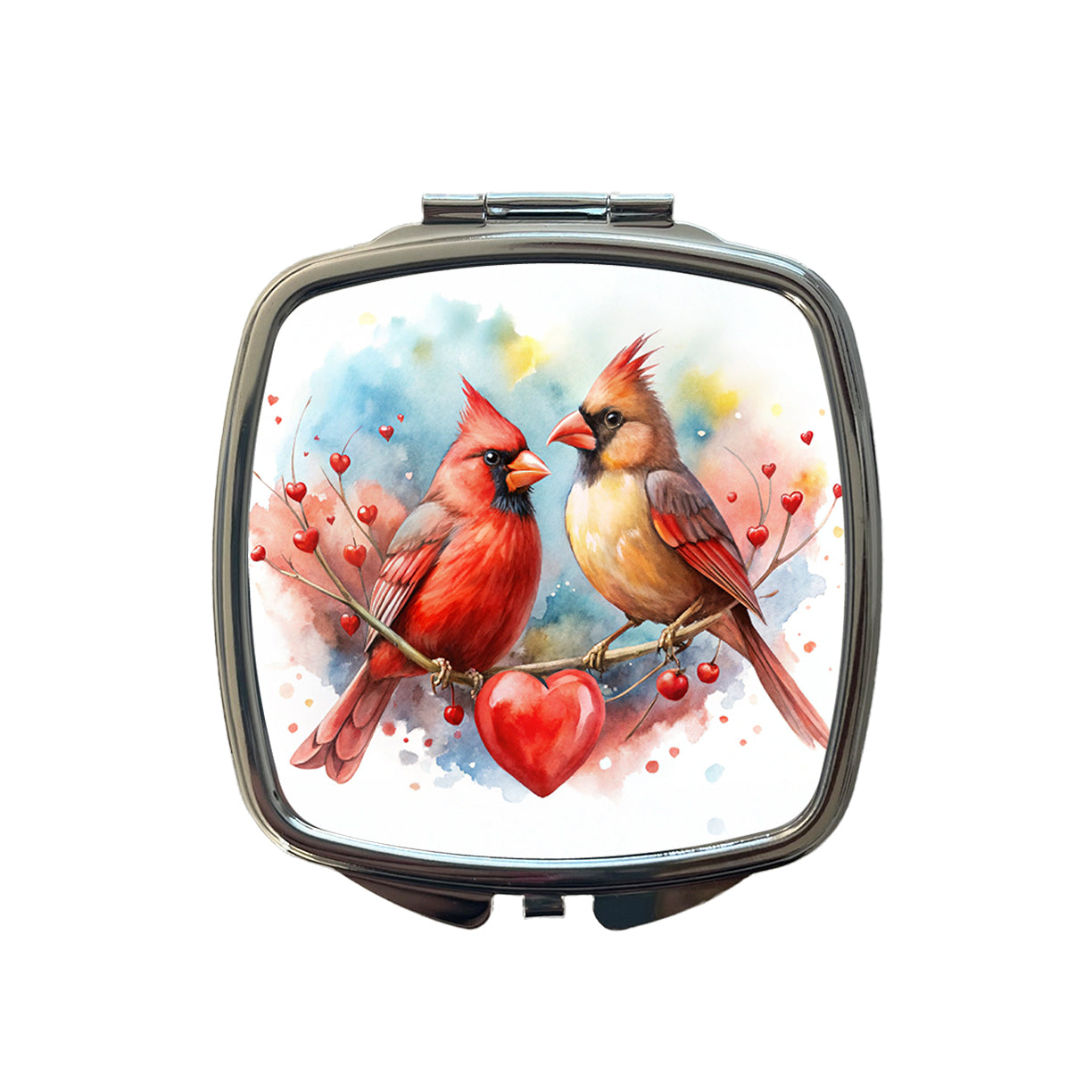 Cardinals In Love With Hearts Valentine's Day Small Travel Purse Handbag Pocket Makeup Compact Mirror