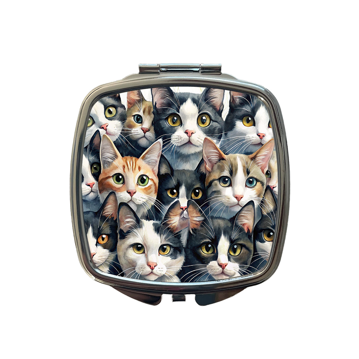 Cartoon Black And White Cats Small Travel Purse Handbag Pocket Makeup Compact Mirror