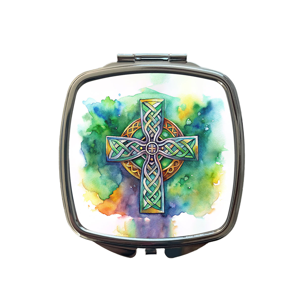 Celtic Christian Cross Watercolor Small Travel Purse Handbag Pocket Makeup Compact Mirror
