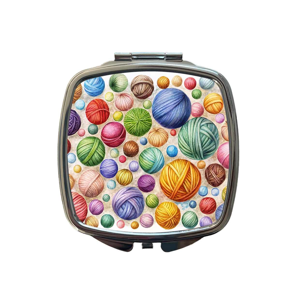 Crocheting Knitting Colorful Yarn Balls Small Travel Purse Handbag Pocket Makeup Compact Mirror
