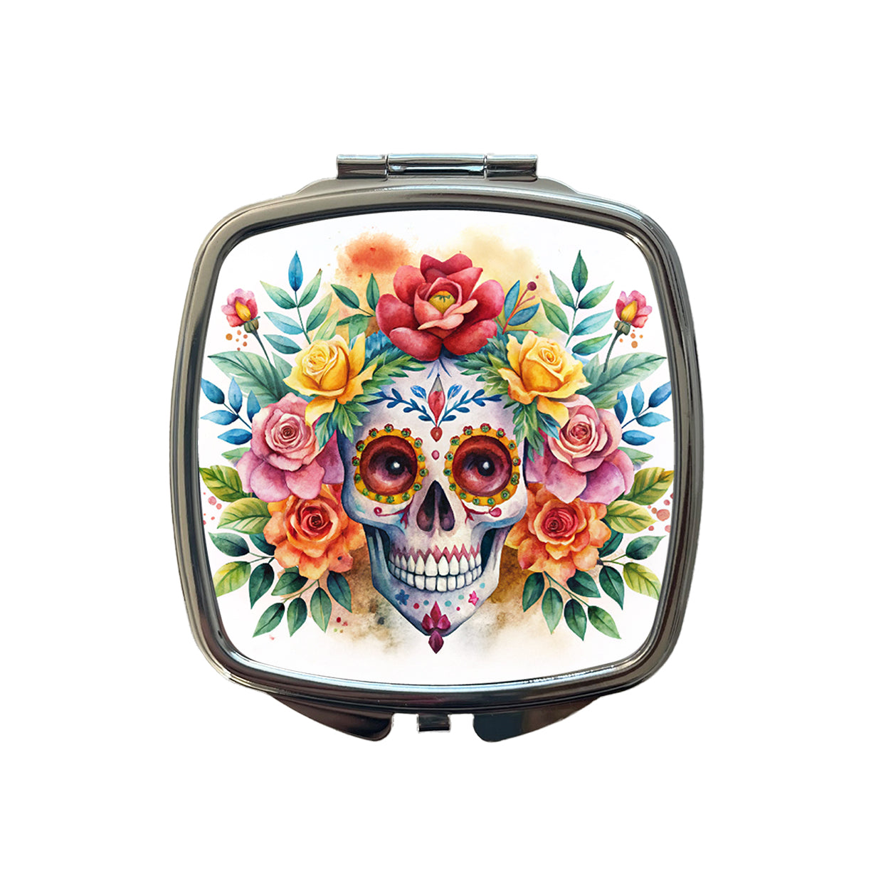 Day Of The Dead Día De Muertos Theme Watercolor Small Travel Purse Handbag Pocket Makeup Compact Mirror