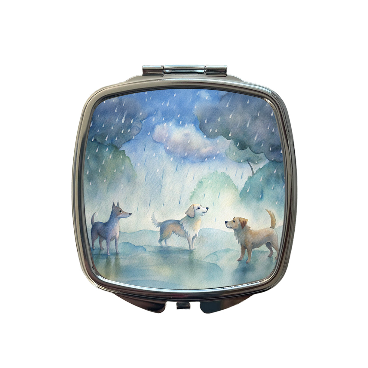 Dogs In The Rain Watercolor Small Travel Purse Handbag Pocket Makeup Compact Mirror