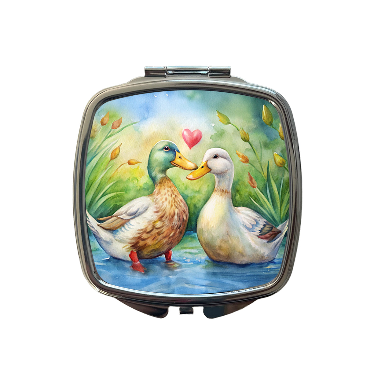 Ducks In Love Heart Valentine's Day Small Travel Purse Handbag Pocket Makeup Compact Mirror