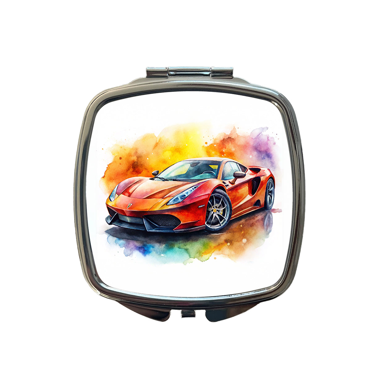 Exotic Supercar Sports Car Watercolor Small Travel Purse Handbag Pocket Makeup Compact Mirror