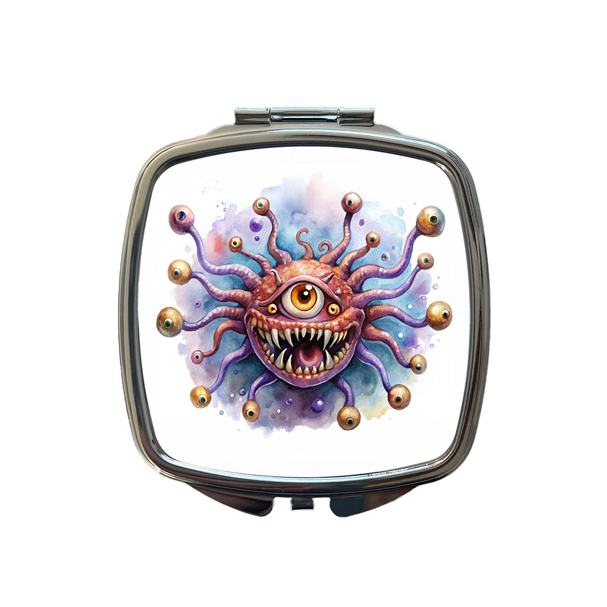Fantasy Creature Monster Beholder Watercolor Small Travel Purse Handbag Pocket Makeup Compact Mirror