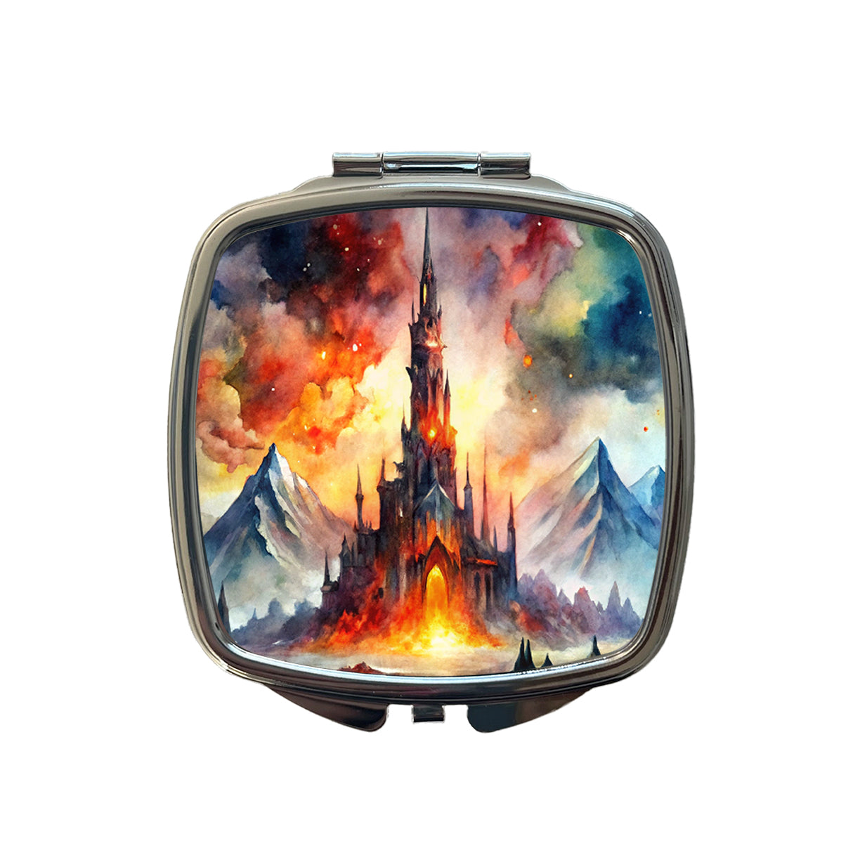 Fantasy Evil Dark Castle Watercolor Small Travel Purse Handbag Pocket Makeup Compact Mirror