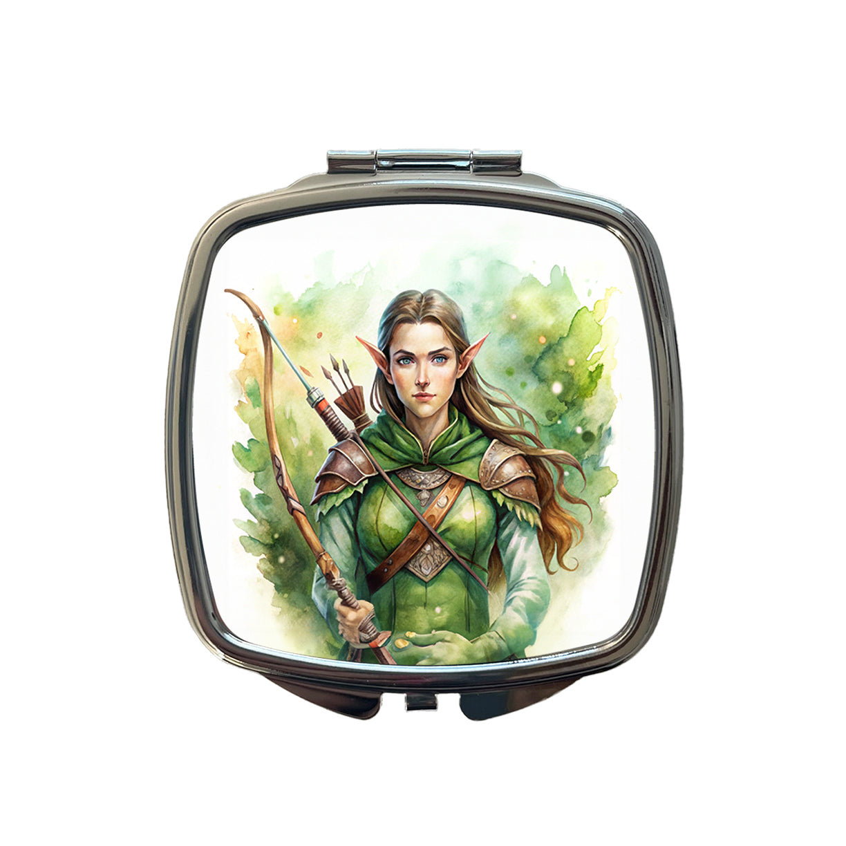 Fantasy Female Elven Ranger Watercolor Small Travel Purse Handbag Pocket Makeup Compact Mirror