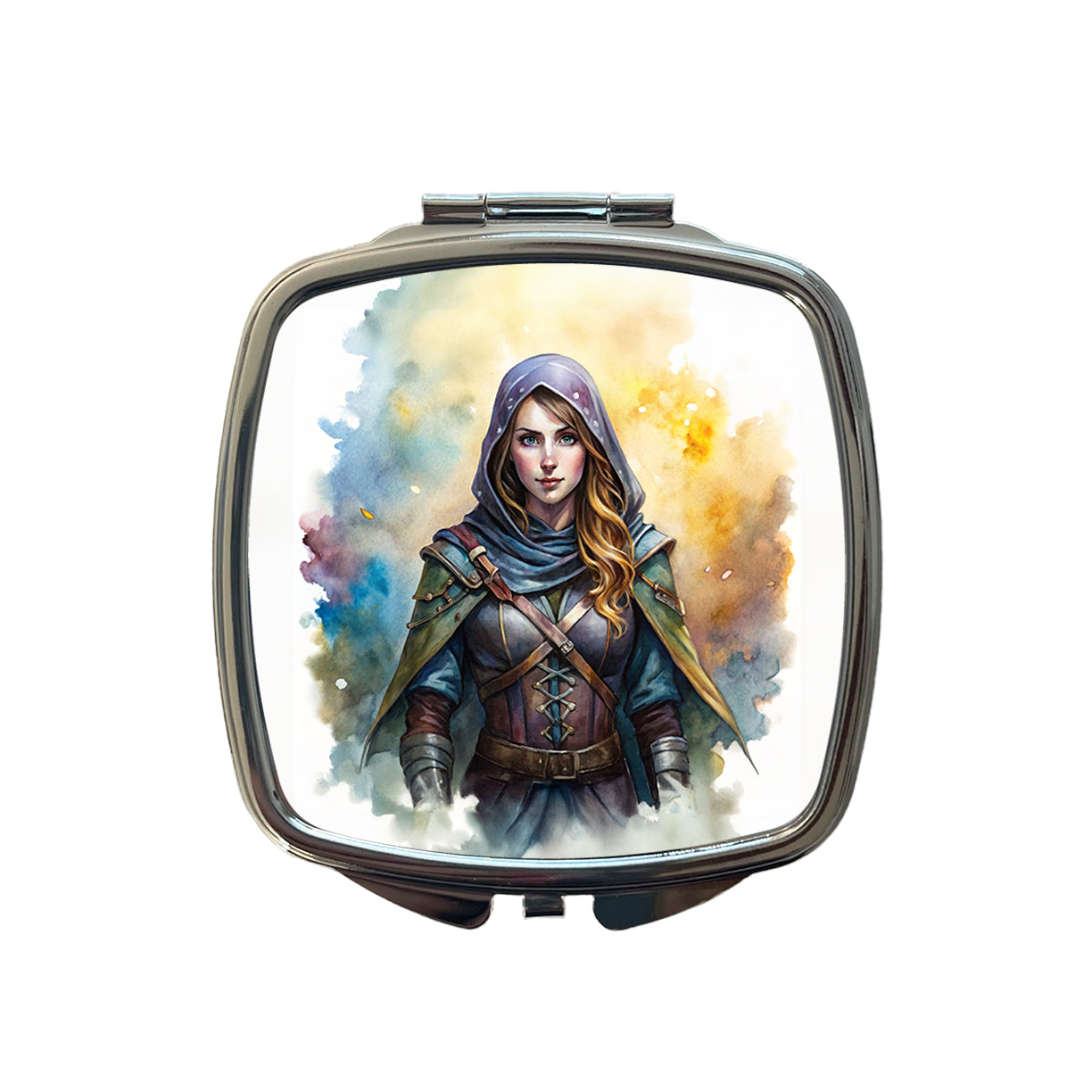 Fantasy Female Thief Rogue Watercolor Small Travel Purse Handbag Pocket Makeup Compact Mirror