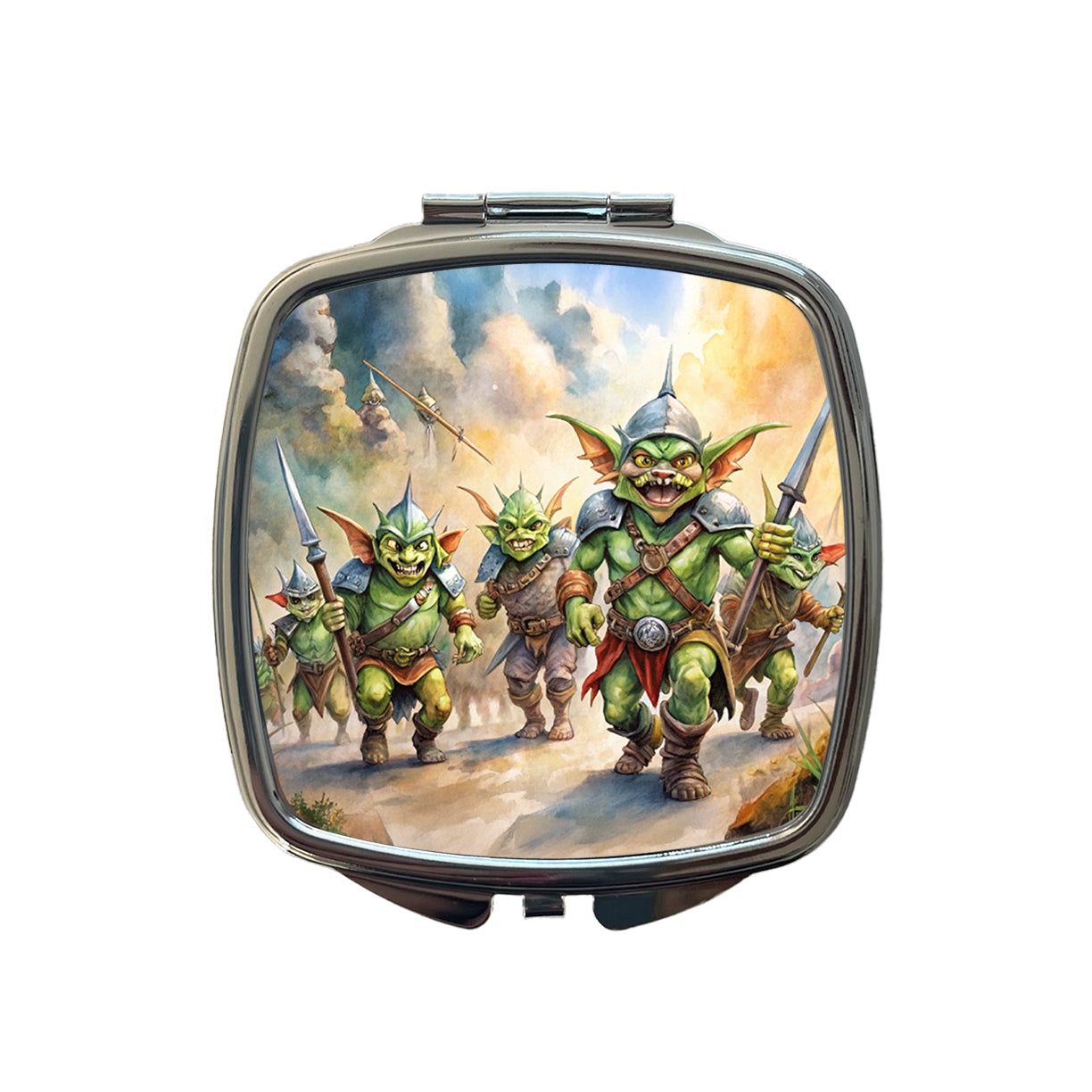 Fantasy Goblins Monsters Going To War Watercolor Small Travel Purse Handbag Pocket Makeup Compact Mirror