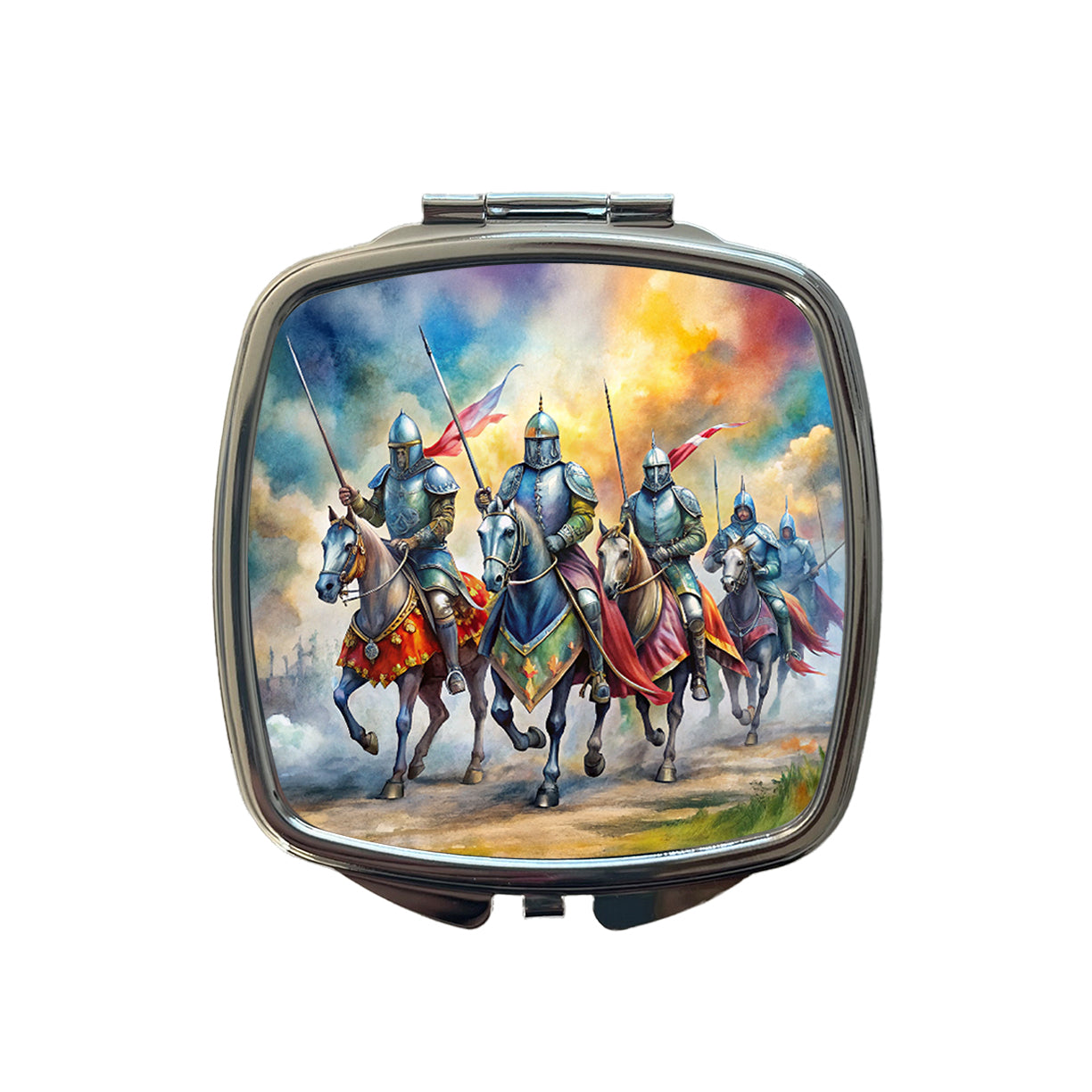 Fantasy Knights Riding To War Watercolor Small Travel Purse Handbag Pocket Makeup Compact Mirror