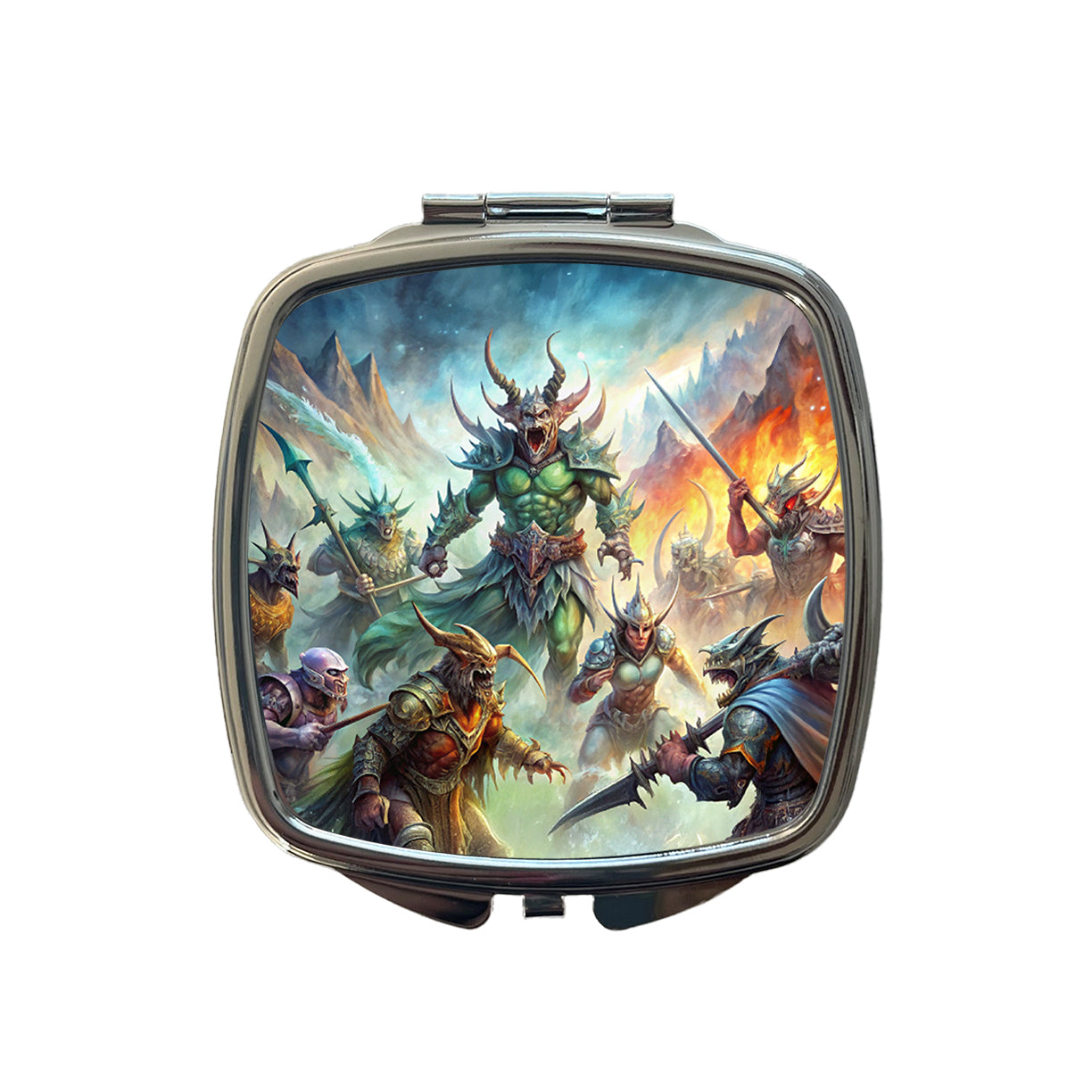 Fantasy Monsters In Battle Watercolor Small Travel Purse Handbag Pocket Makeup Compact Mirror