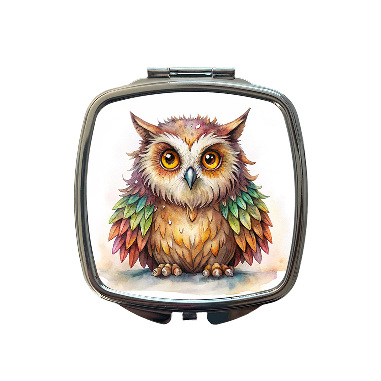 Fantasy Owlbear Owl Bear Colorful Wings Watercolor Small Travel Purse Handbag Pocket Makeup Compact Mirror
