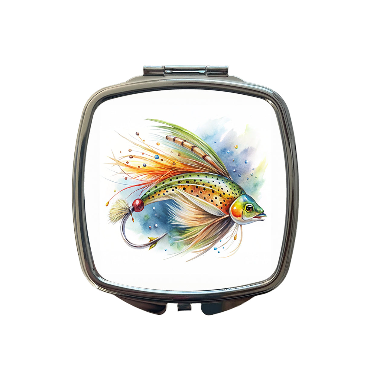 Fishing Lure Flies Watercolor Small Travel Purse Handbag Pocket Makeup Compact Mirror