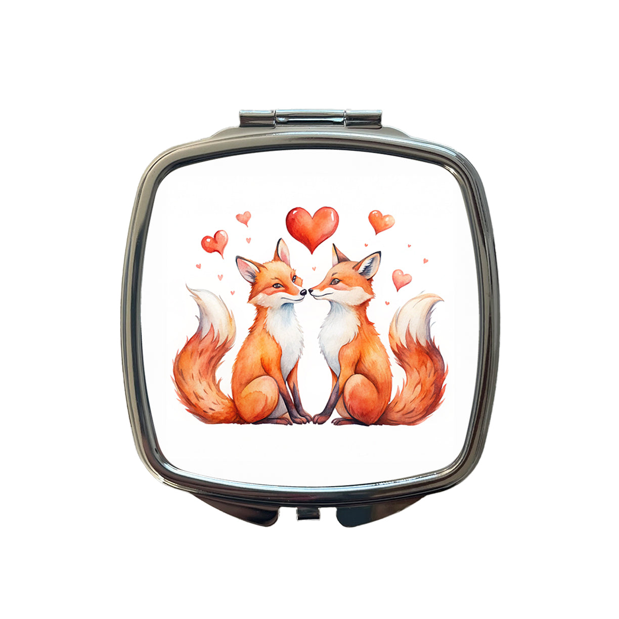Foxes In Love With Hearts Valentine's Day Small Travel Purse Handbag Pocket Makeup Compact Mirror