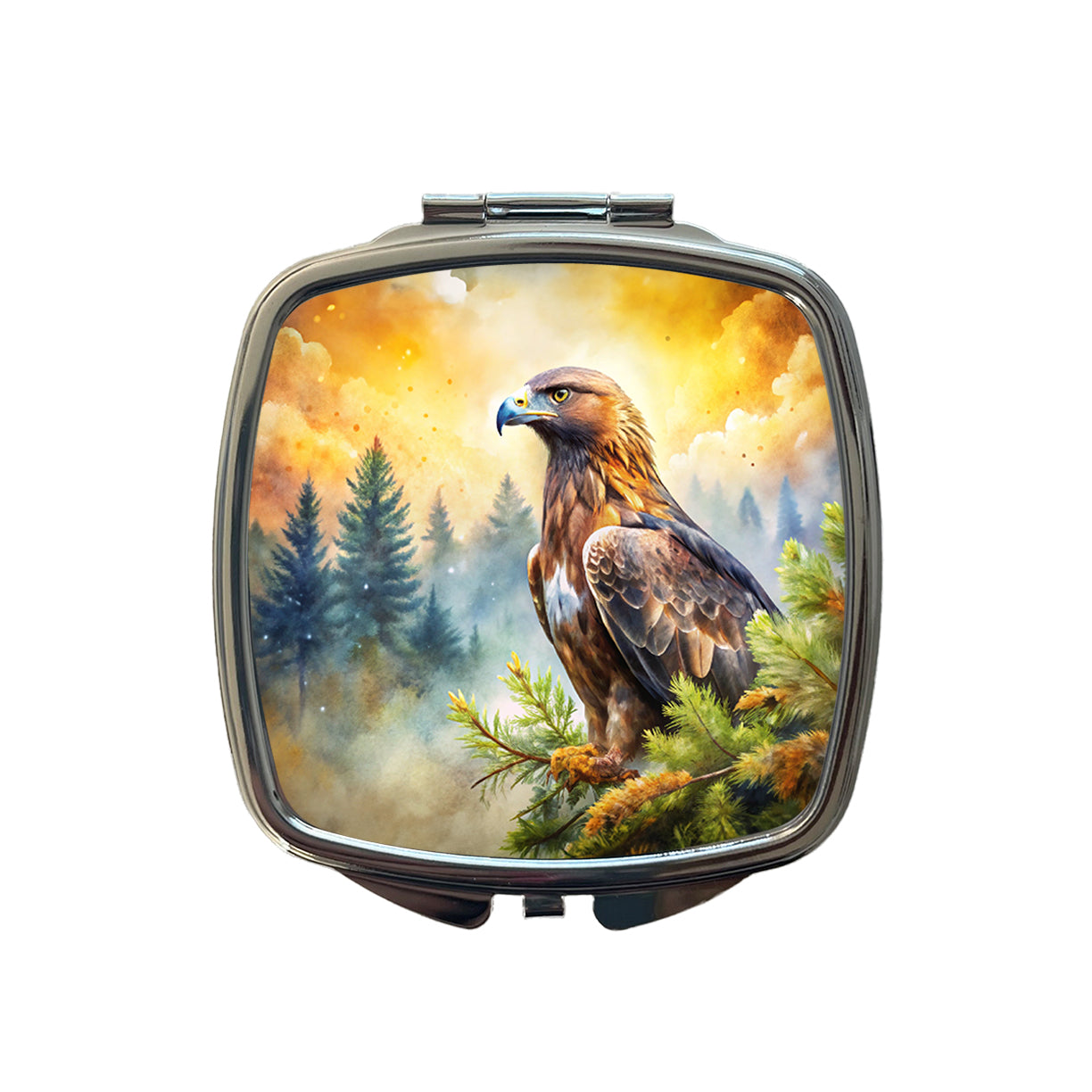 Golden Eagle Raptor Bird Of Prey In Tree Watercolor Small Travel Purse Handbag Pocket Makeup Compact Mirror
