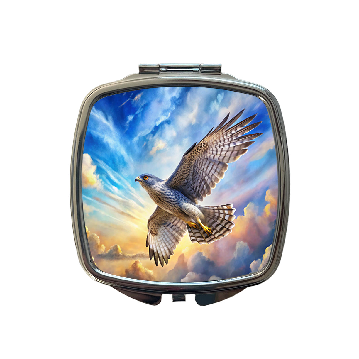 Goshawk Raptor Bird Of Prey In Flight Sky Clouds Watercolor Small Travel Purse Handbag Pocket Makeup Compact Mirror