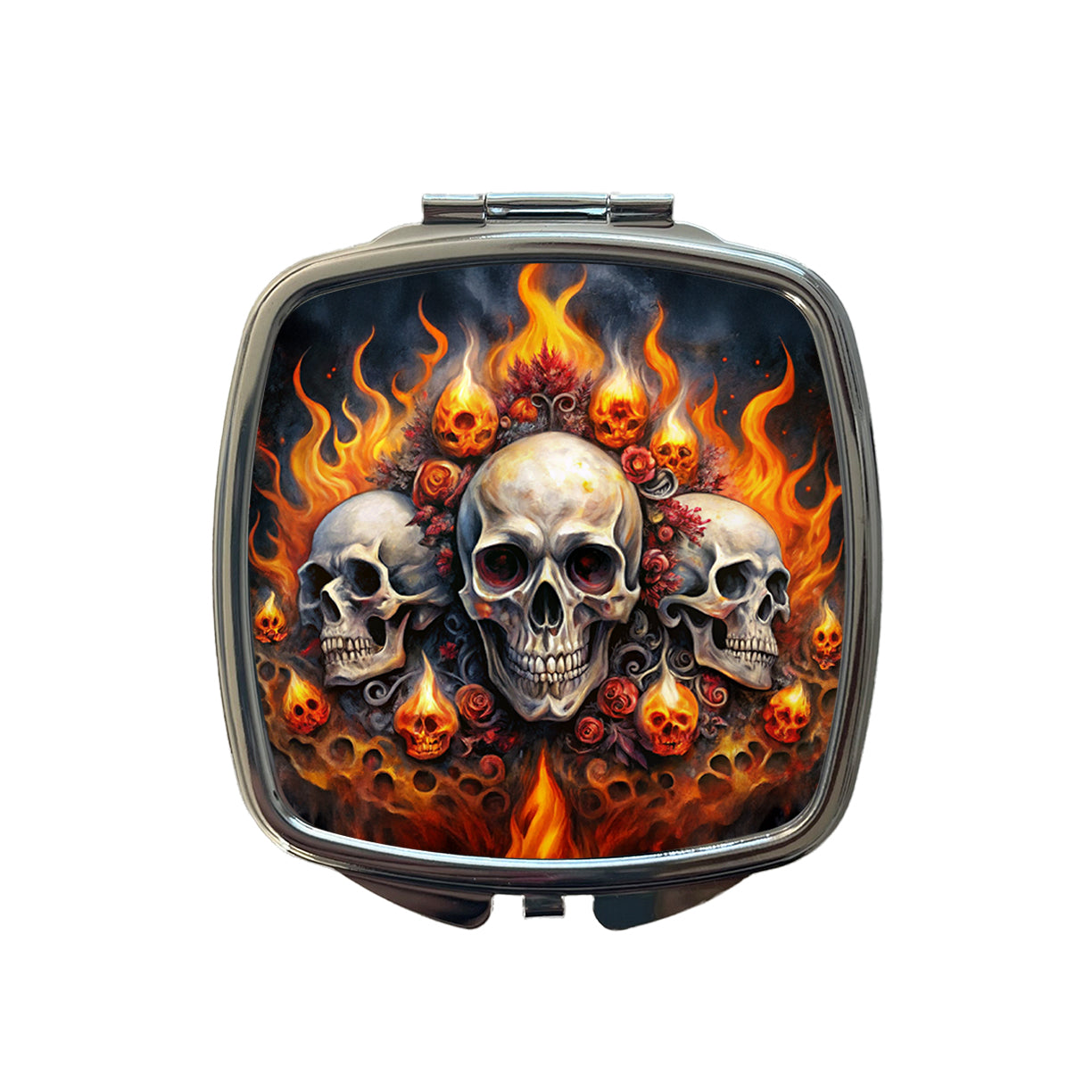 Gothic Skulls And Flames Watercolor Small Travel Purse Handbag Pocket Makeup Compact Mirror