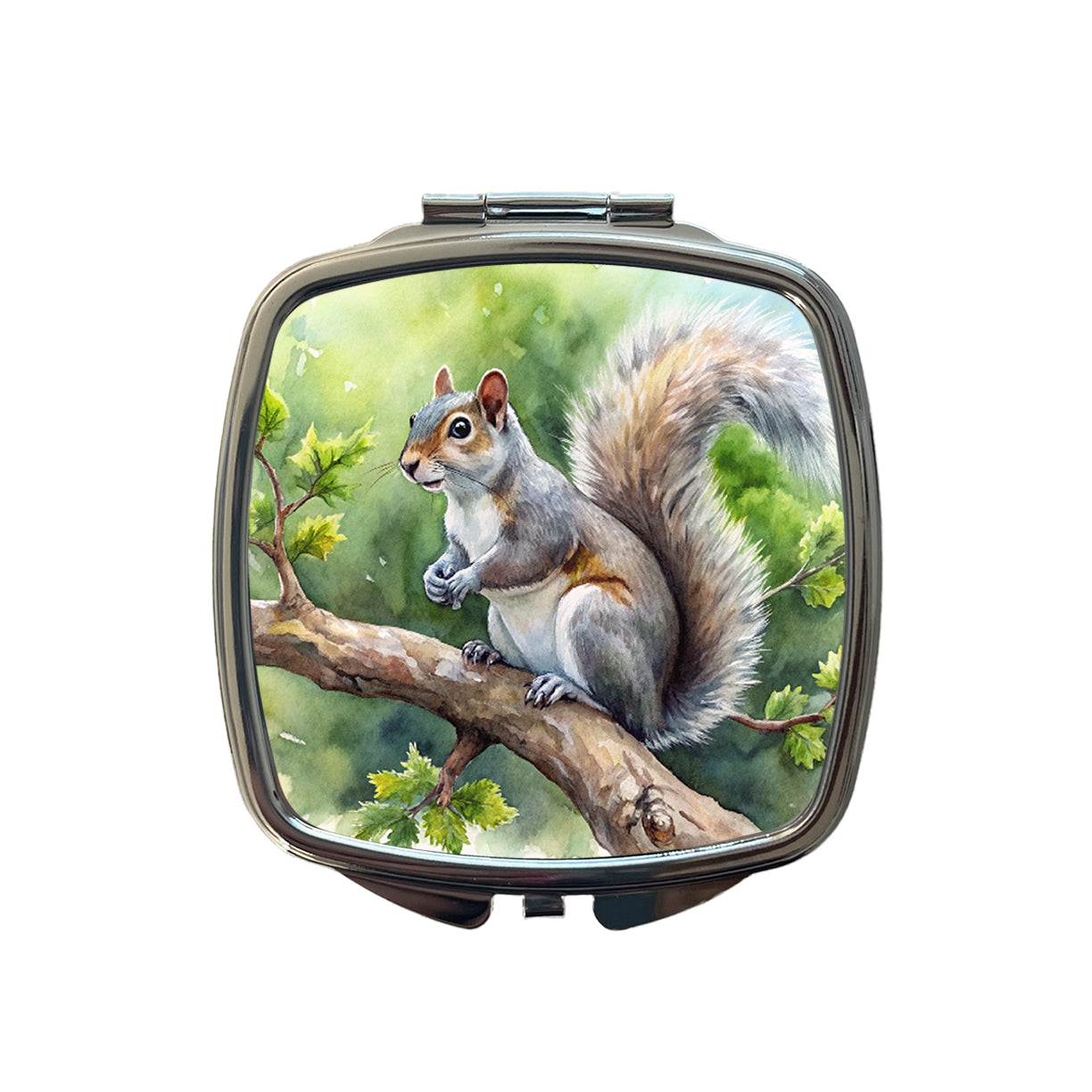Gray Squirrel In Tree Watercolor Small Travel Purse Handbag Pocket Makeup Compact Mirror