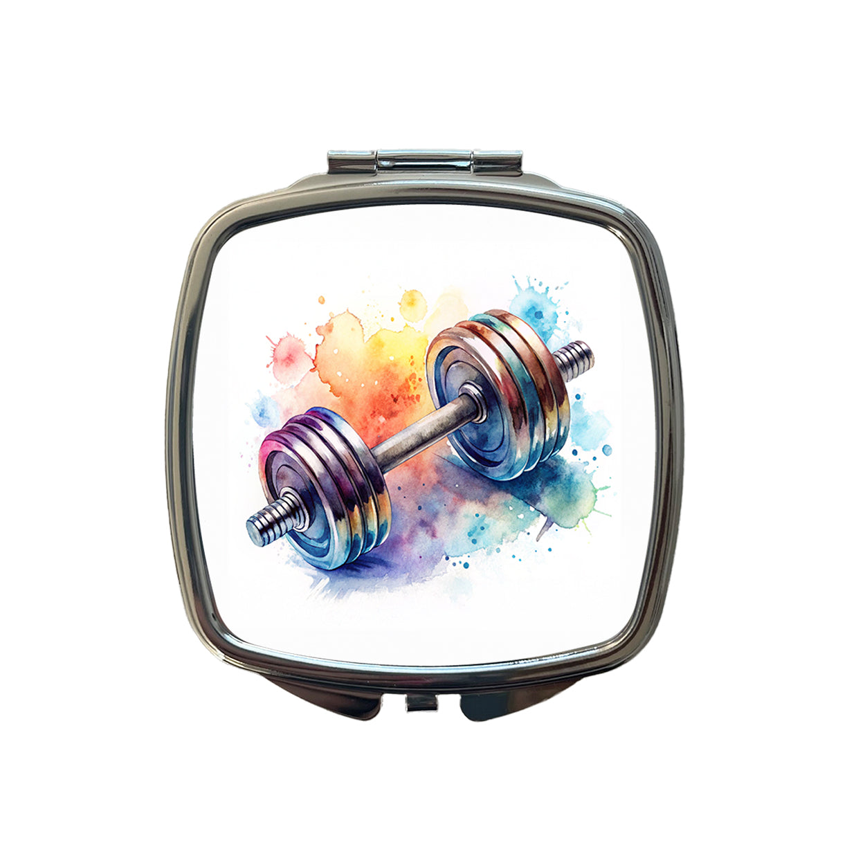Gym Workout Dumbbells Weights Watercolor Small Travel Purse Handbag Pocket Makeup Compact Mirror