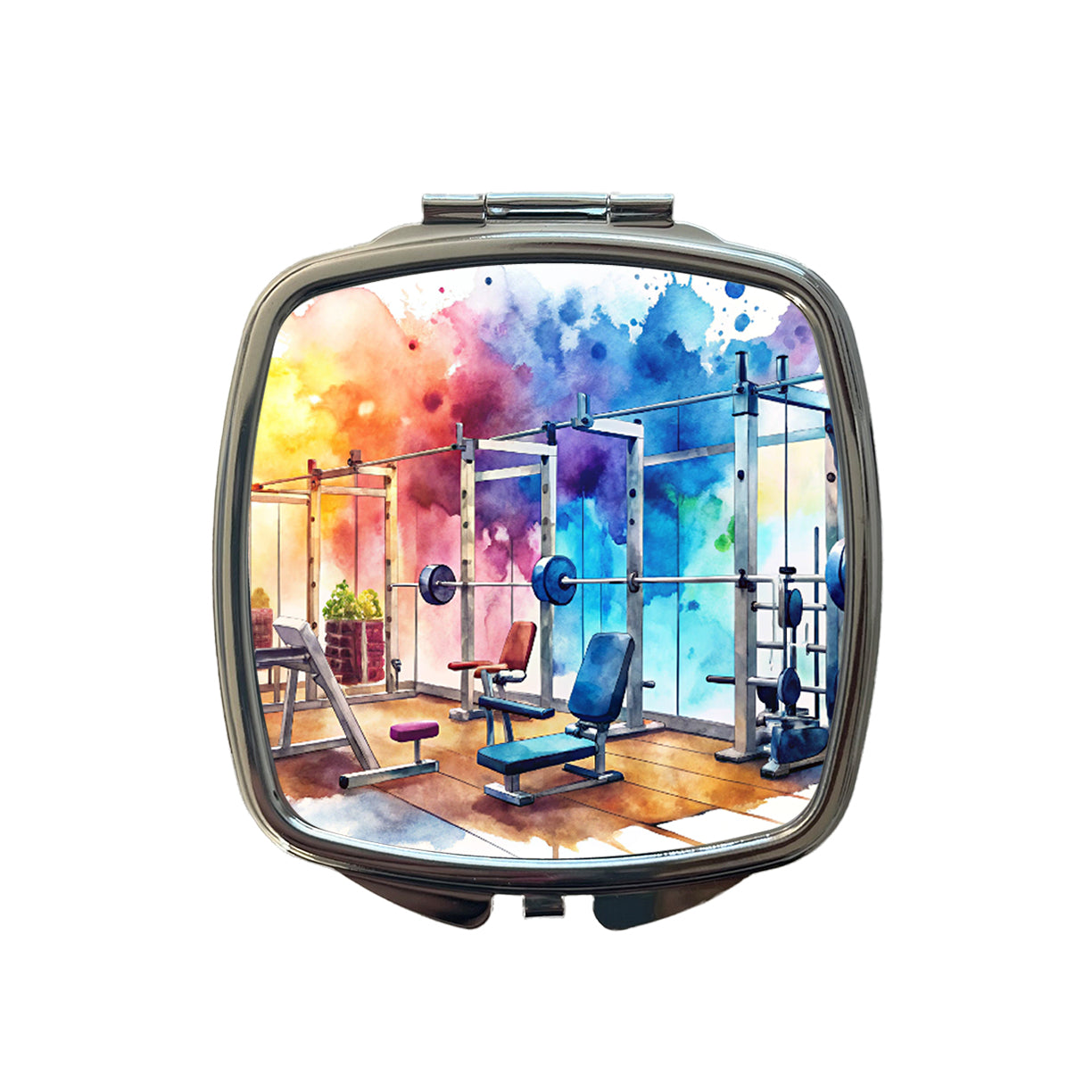 Gym Workout Equipment Watercolor Small Travel Purse Handbag Pocket Makeup Compact Mirror