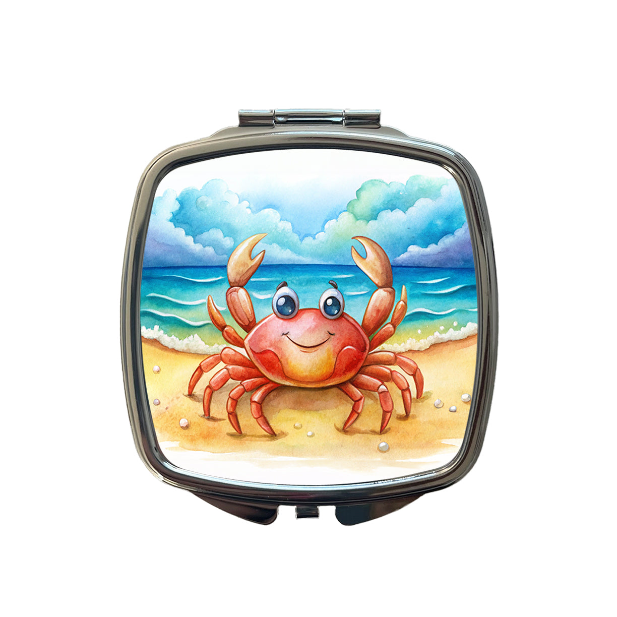 Happy Crab On The Tropical Beach Watercolor Small Travel Purse Handbag Pocket Makeup Compact Mirror