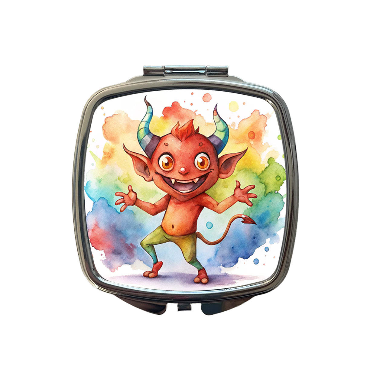 Happy Short Dancing Demon Watercolor Small Travel Purse Handbag Pocket Makeup Compact Mirror
