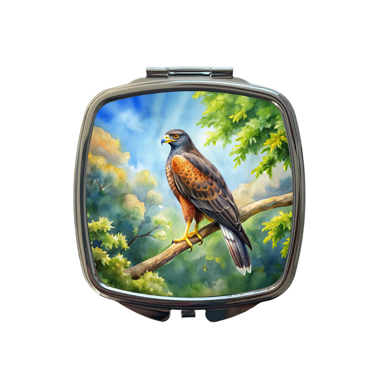 Harris's Hawk Raptor Bird Of Prey In Tree Watercolor Small Travel Purse Handbag Pocket Makeup Compact Mirror