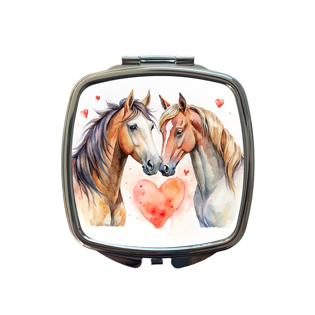 Horses In Love Heart Valentine's Day Small Travel Purse Handbag Pocket Makeup Compact Mirror