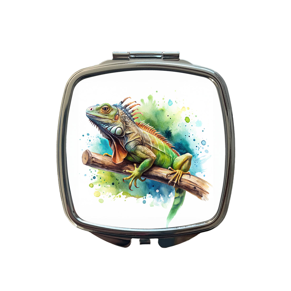 Iguana Lizard On Branch Reptile Watercolor Small Travel Purse Handbag Pocket Makeup Compact Mirror