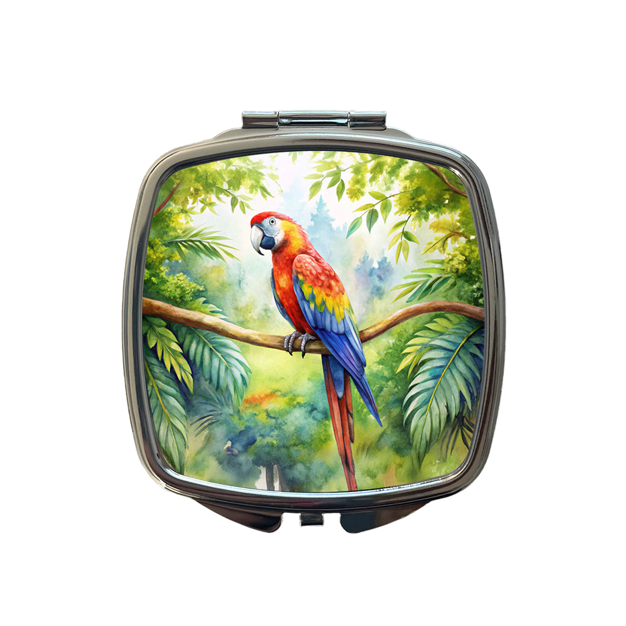 Macaw Parrot In Tree Bird Watercolor Small Travel Purse Handbag Pocket Makeup Compact Mirror
