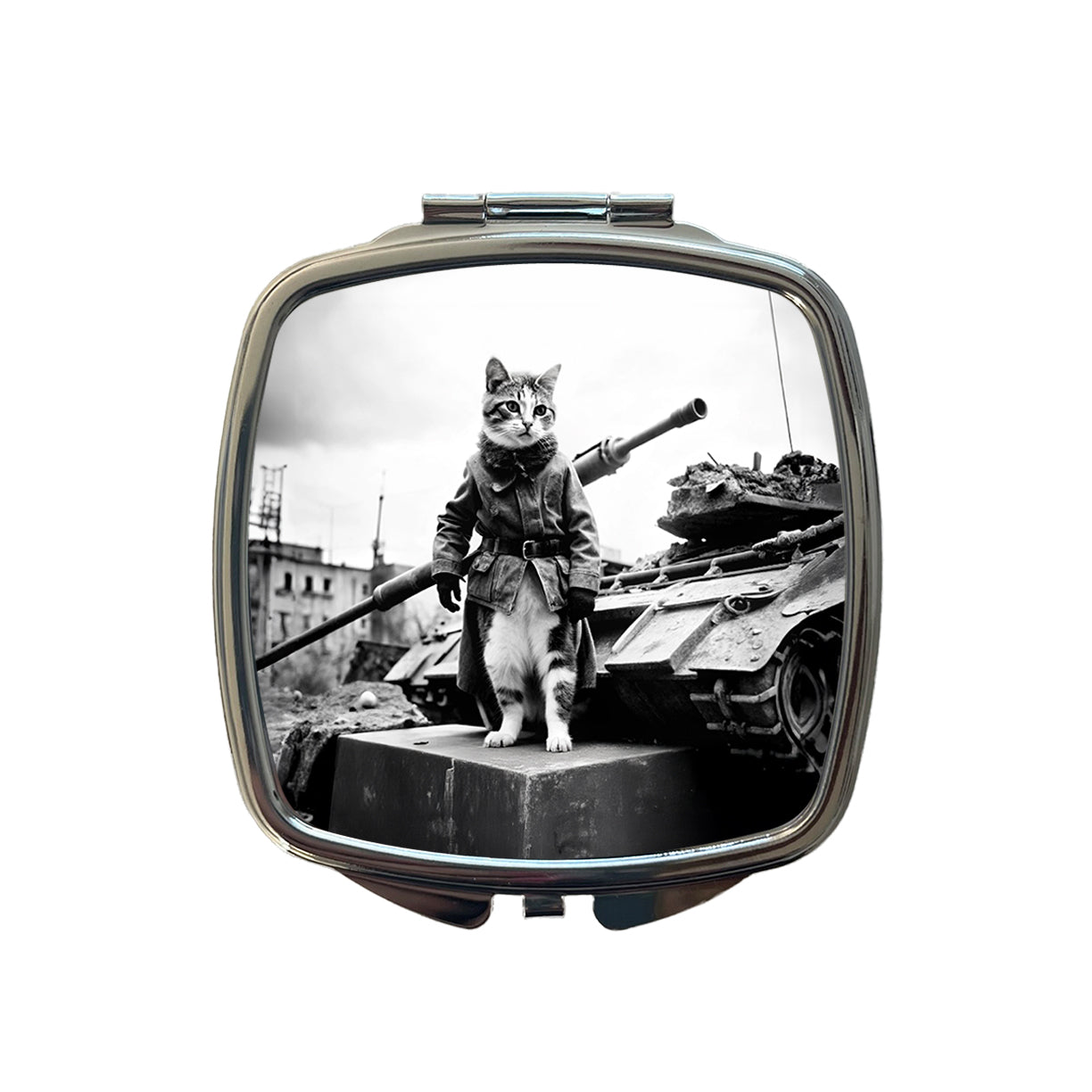 Military Resistance War Soldier Cat Retro Black And White Small Travel Purse Handbag Pocket Makeup Compact Mirror