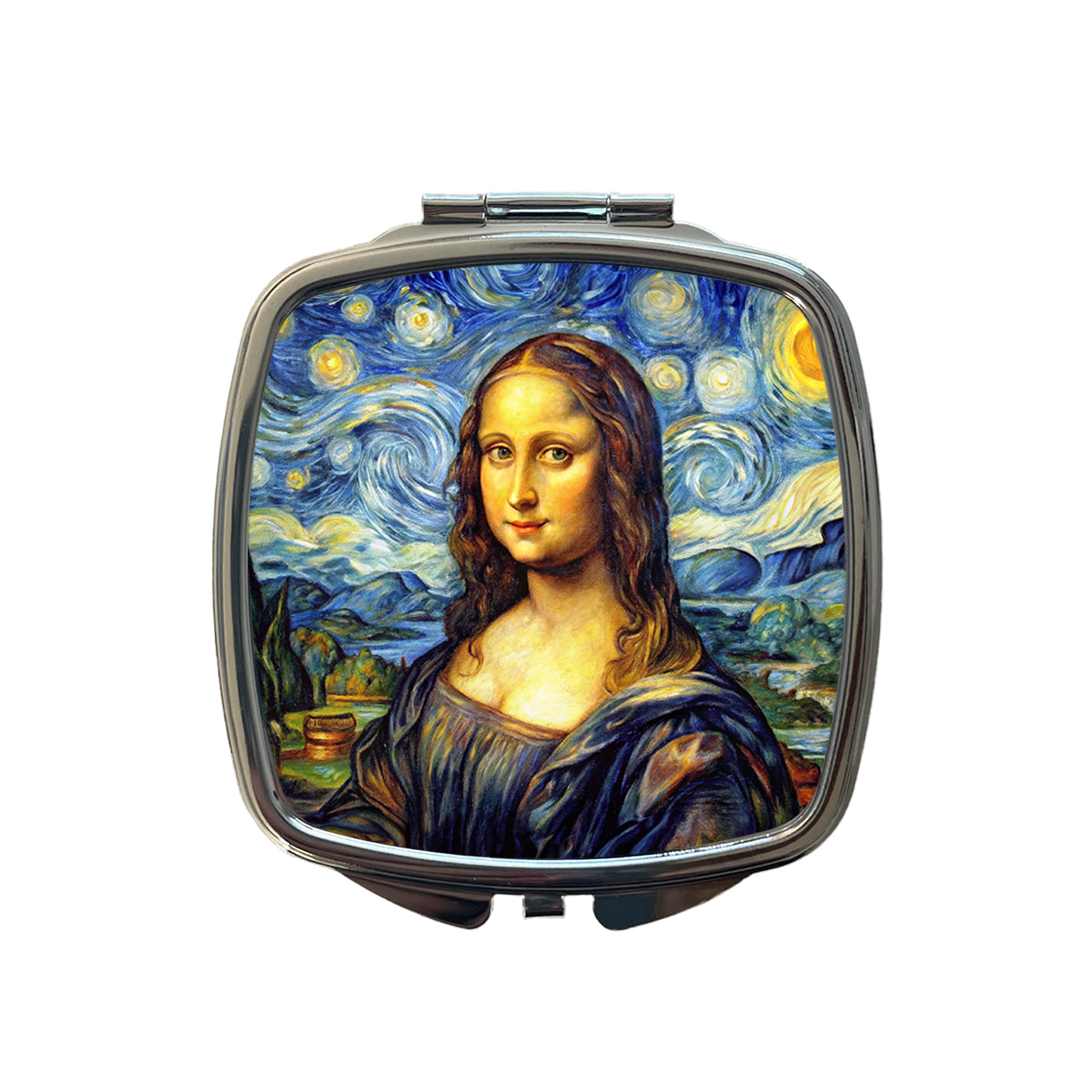 Mona Lisa Van Gogh Style Small Travel Purse Handbag Pocket Makeup Compact Mirror