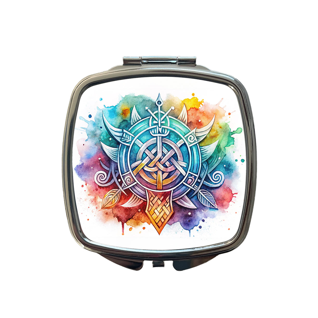 Norse Viking Symbols Watercolor Small Travel Purse Handbag Pocket Makeup Compact Mirror