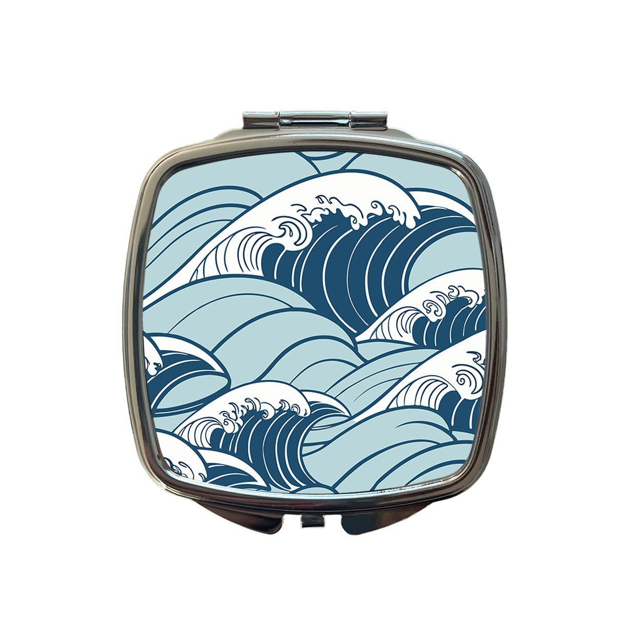Ocean Waves Japanese Style Small Travel Purse Handbag Pocket Makeup Compact Mirror