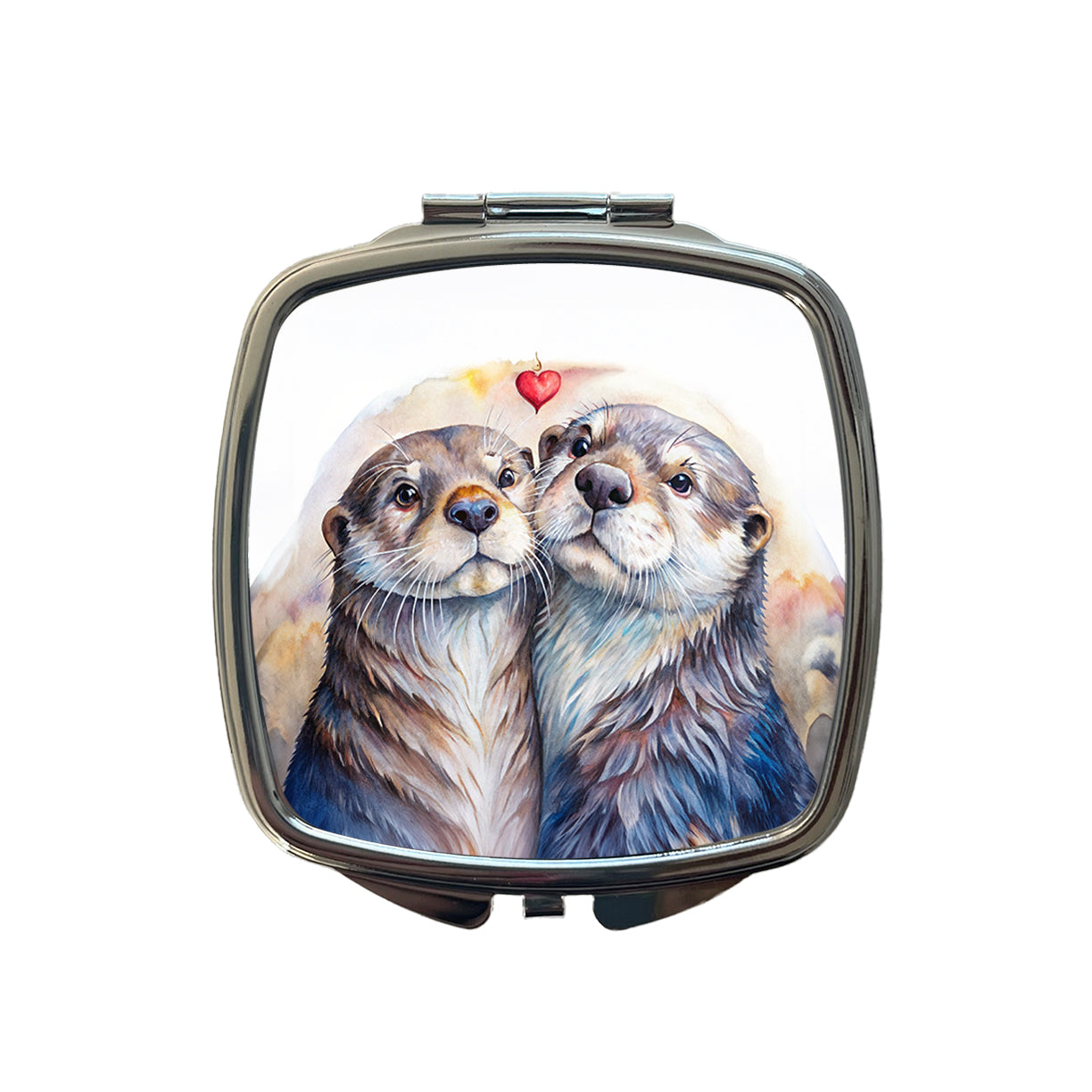 Otters In Love Heart Valentine's Day Small Travel Purse Handbag Pocket Makeup Compact Mirror
