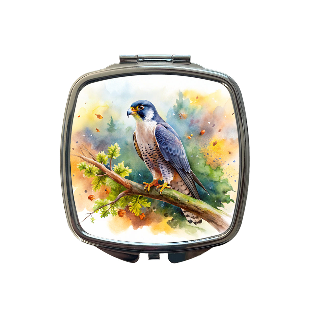 Peregrine Falcon Raptor Bird Of Prey In Tree Watercolor Small Travel Purse Handbag Pocket Makeup Compact Mirror