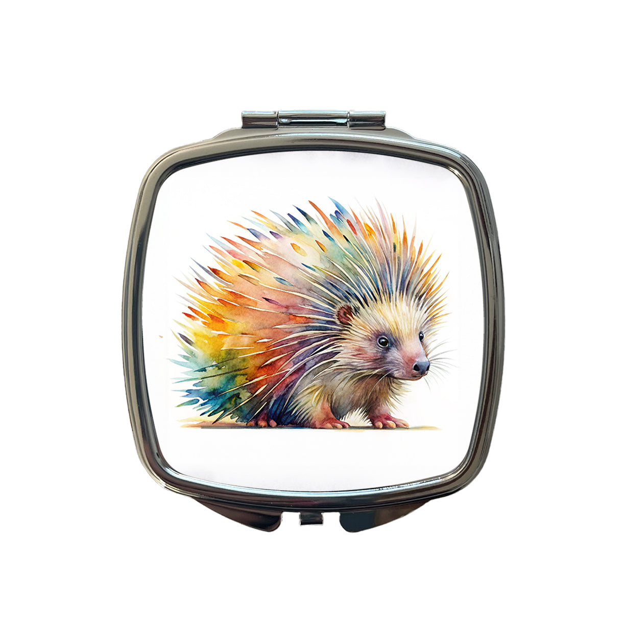 Porcupine Colorful Rainbow Watercolor Small Travel Purse Handbag Pocket Makeup Compact Mirror