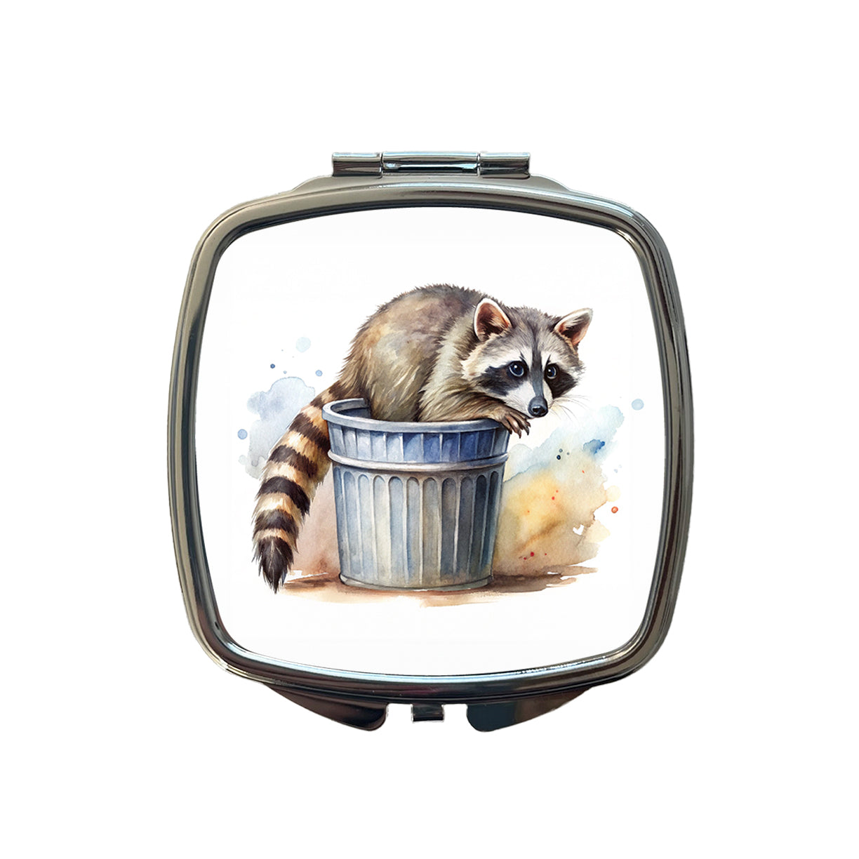 Raccoon In A Trash Can Panda Watercolor Small Travel Purse Handbag Pocket Makeup Compact Mirror