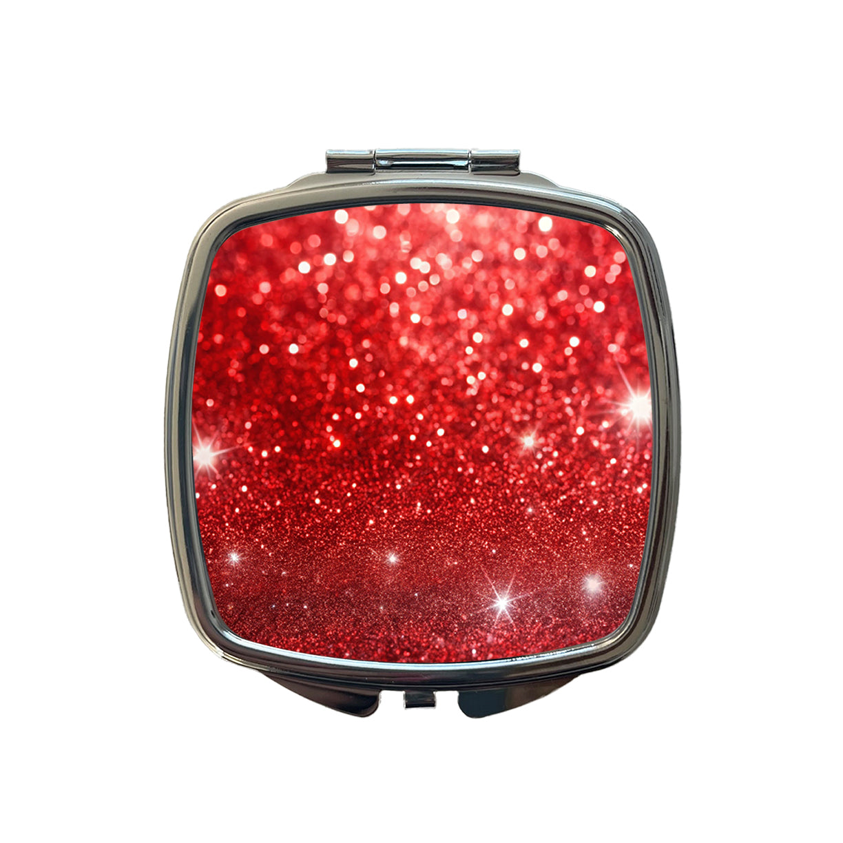 Red Faux Glitter Small Travel Purse Handbag Pocket Makeup Compact Mirror